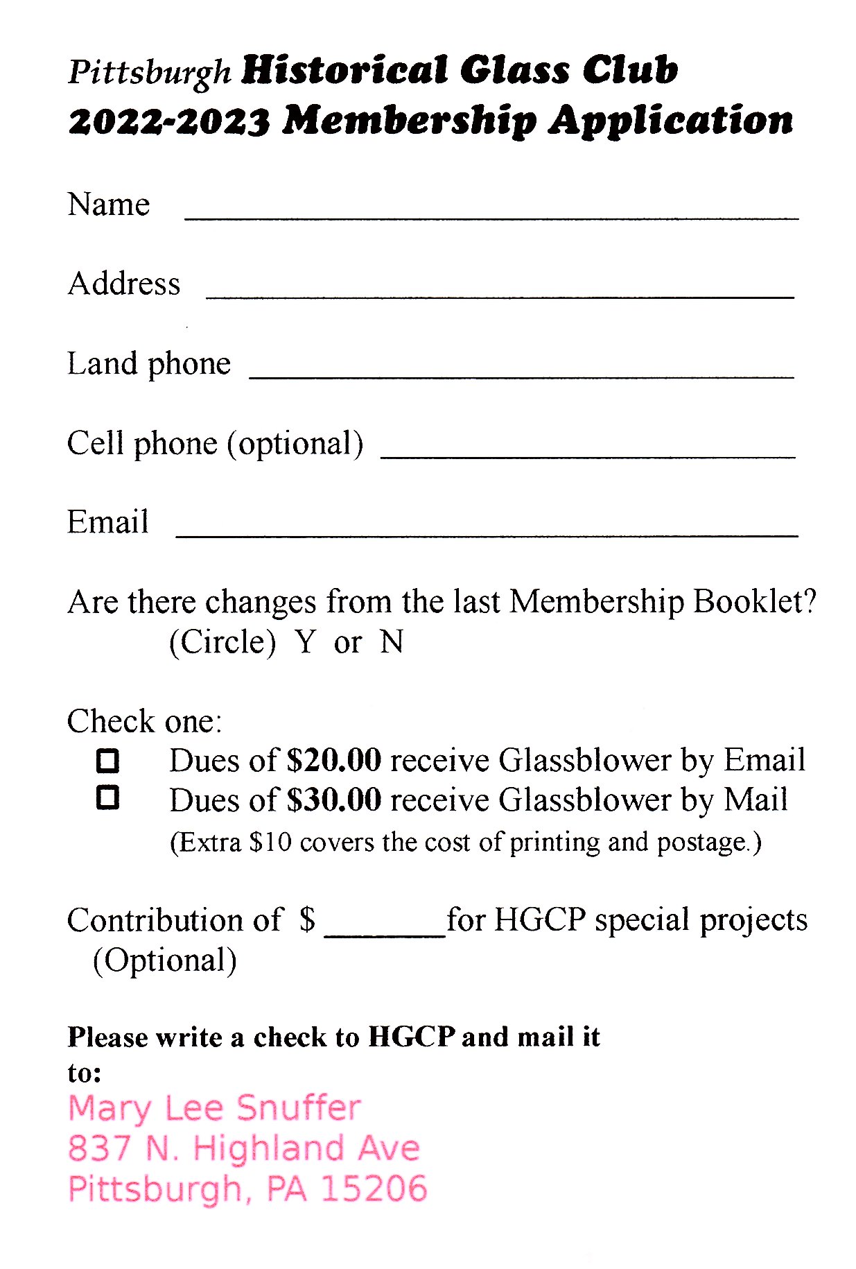 membership form for existing members